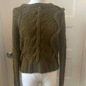 J.O.A. Los Angeles Chunky Olive Green Cable Knit Sweater Sz Small